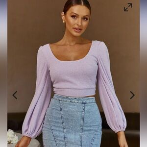 Lilac Puff Sleeve Open Back Sweater